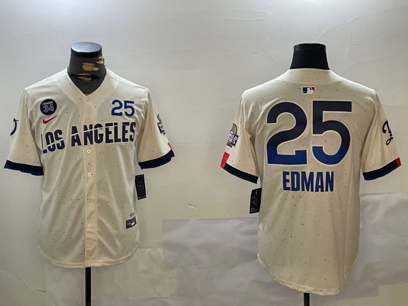 Men Los Angeles Dodgers #25 Edman Cream Game 2024 Nike MLB Jersey style 1211